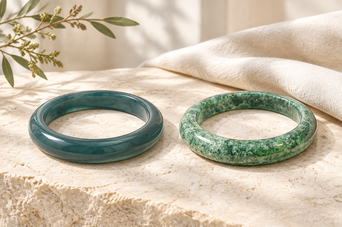 Illustrative cover inspired by a Princesa Blue Guatemalan jadeite bangle and a rich mottled green Kazakh ZHAUHAR bangle