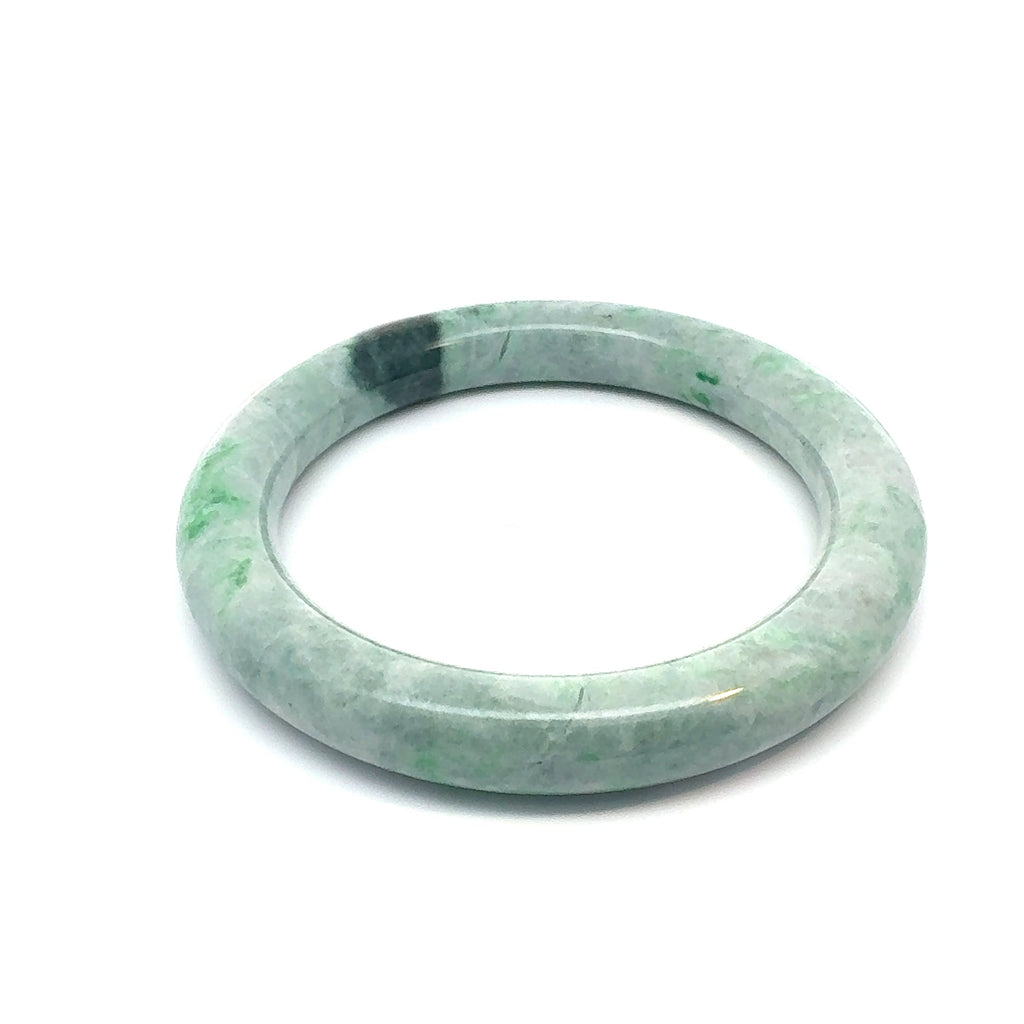 QAR Kazakh Jadeite Bangle, Light Green and White, Natural Type A