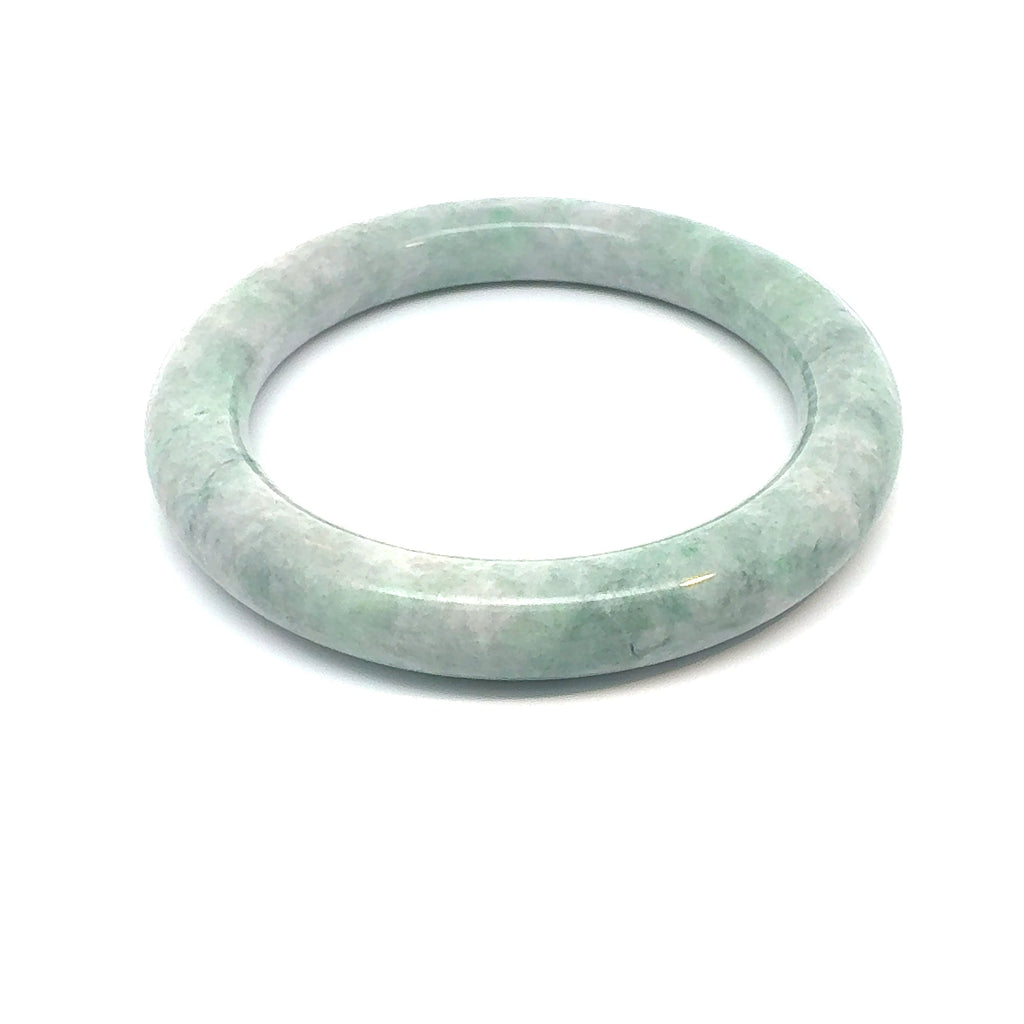QAR Kazakh Jadeite Bangle, Light Green and White, Natural Type A