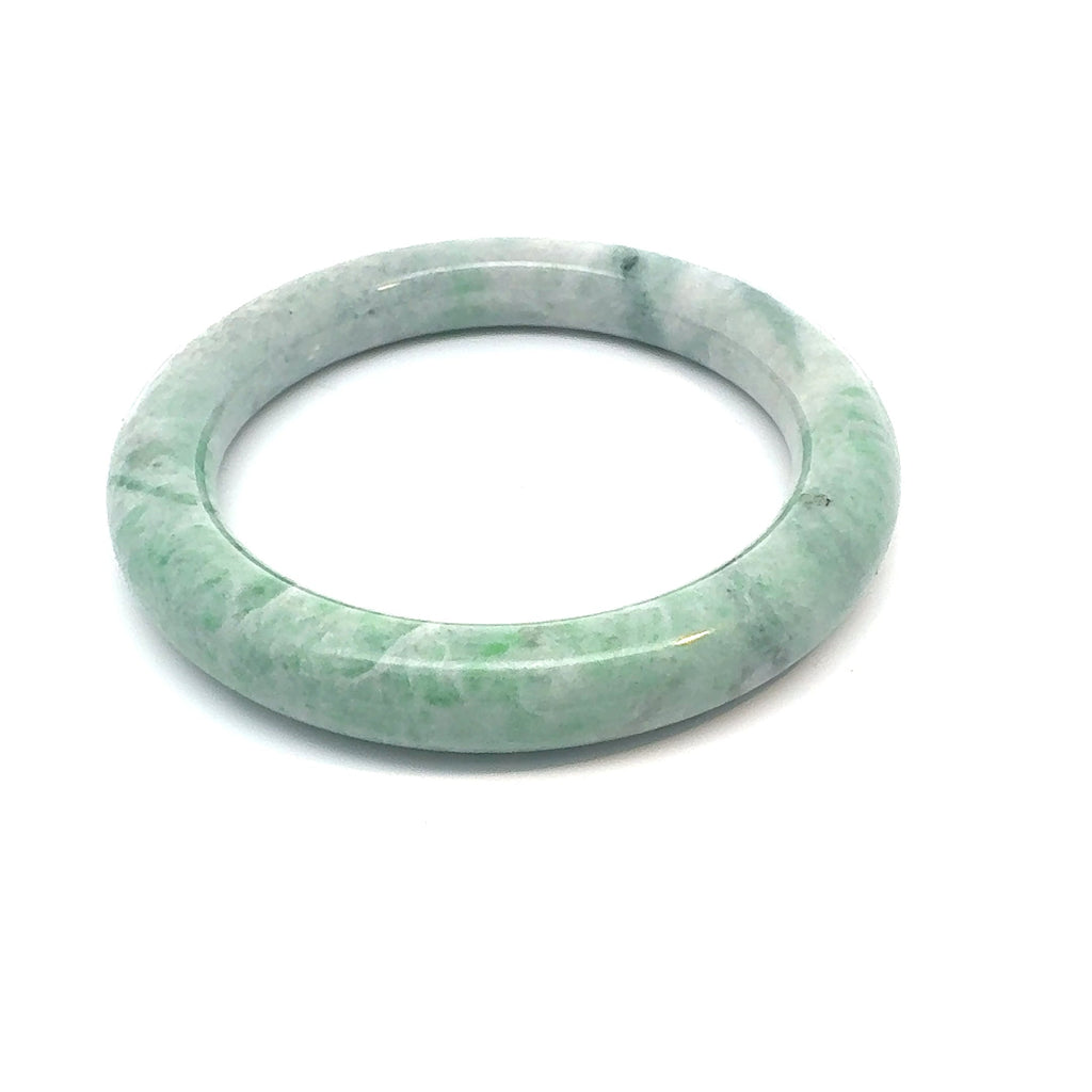 QAR Kazakh Jadeite Bangle, Mottled Light Green and White, Natural Type A