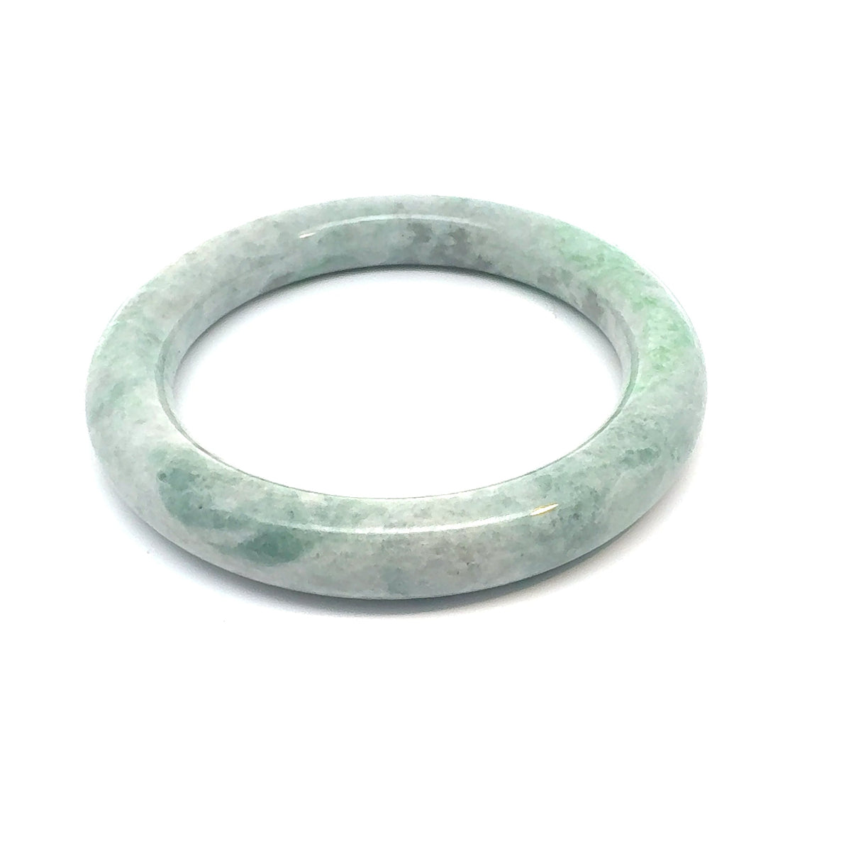 QAR Kazakh Jadeite Bangle, Light Green and White, Natural Type A