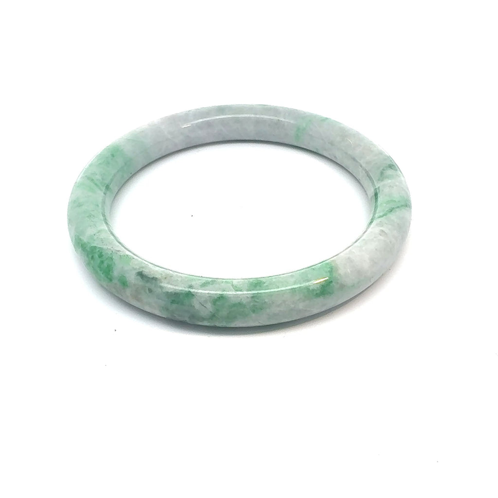TAU Kazakh Jadeite Bangle, Green and White, Natural Type A