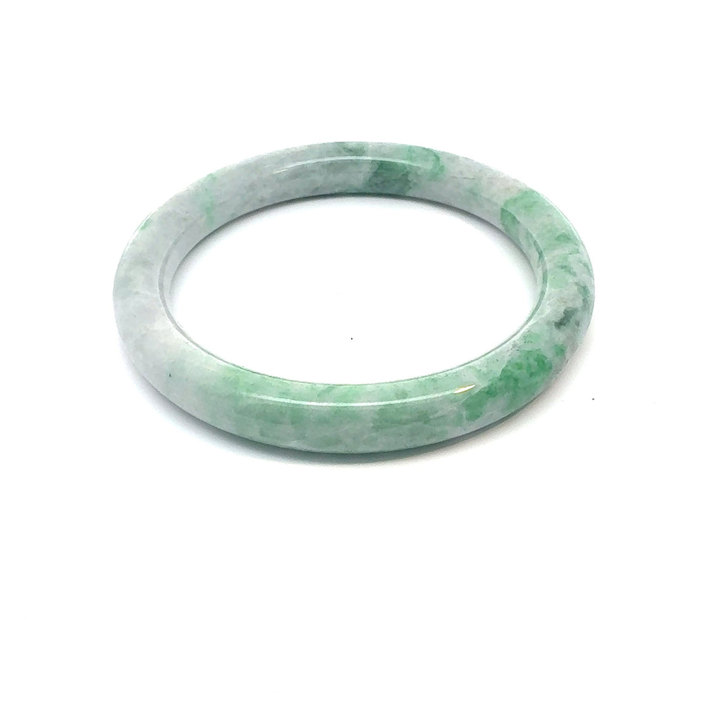 TAU Kazakh Jadeite Bangle, Green and White, Natural Type A