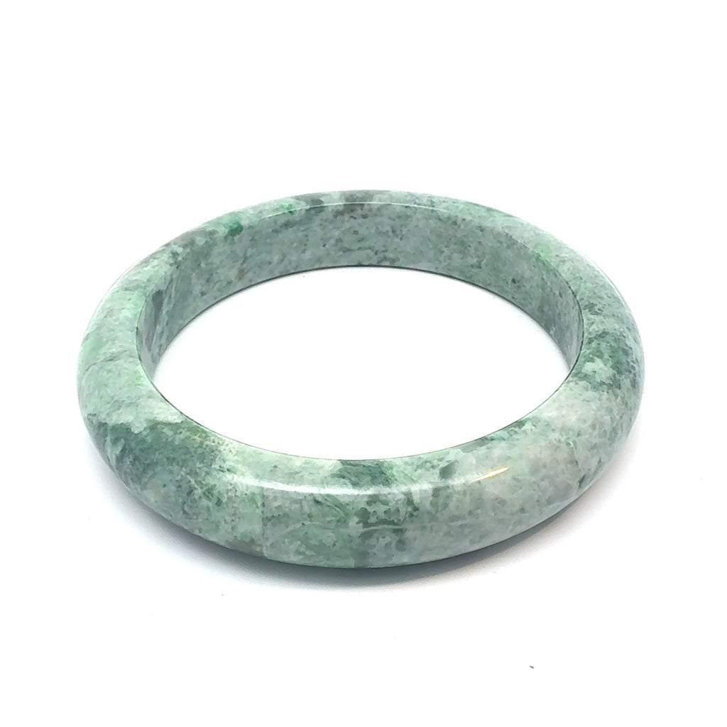 TAU Kazakh Jadeite Bangle, Mottled Green and Cloudy White, Natural Type A