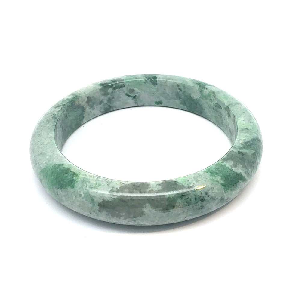 TAU Kazakh Jadeite Bangle, Mottled Green and Cloudy White, Natural Type A