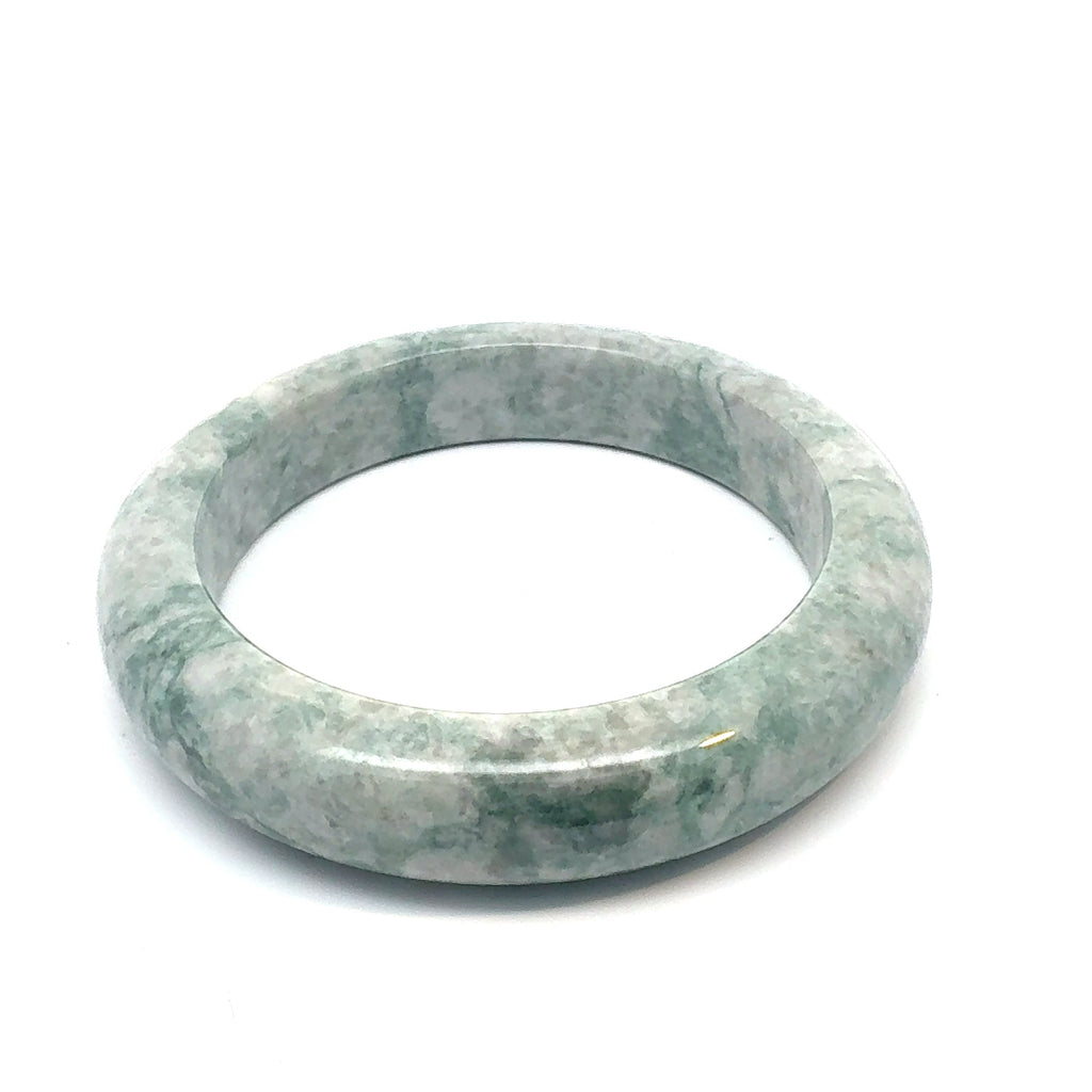 QAR Kazakh Jadeite Bangle, Mottled Green and White, Natural Type A