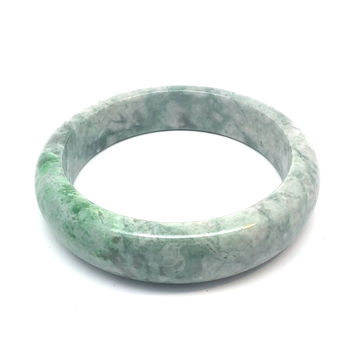 QAR Kazakh Jadeite Bangle, Mottled Green and White, Natural Type A