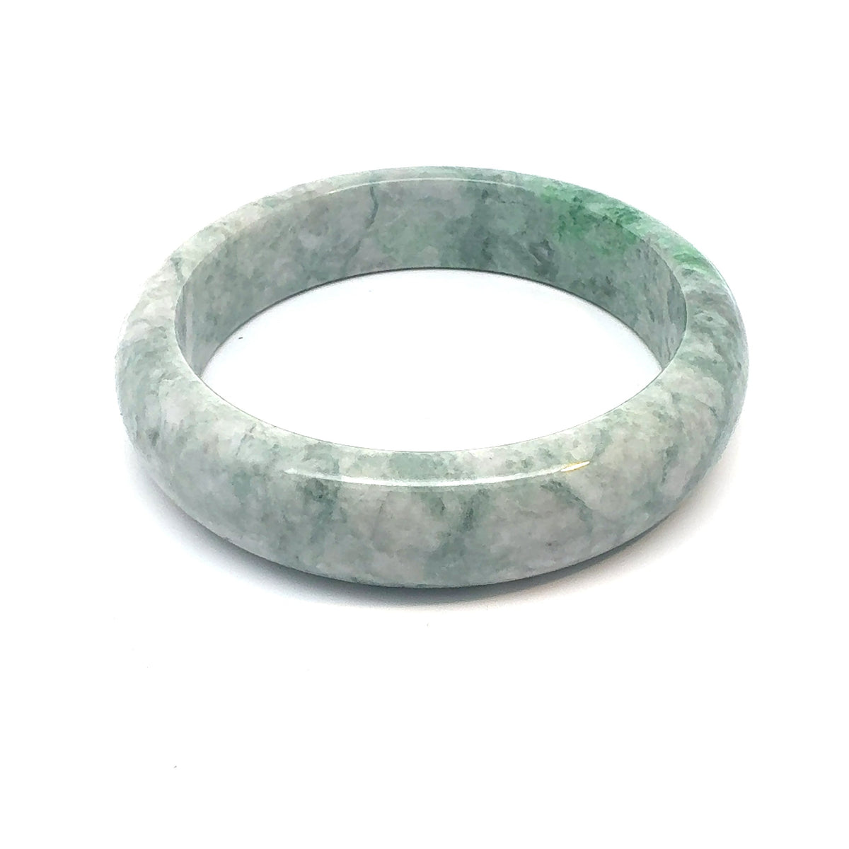 QAR Kazakh Jadeite Bangle, Mottled Green and White, Natural Type A