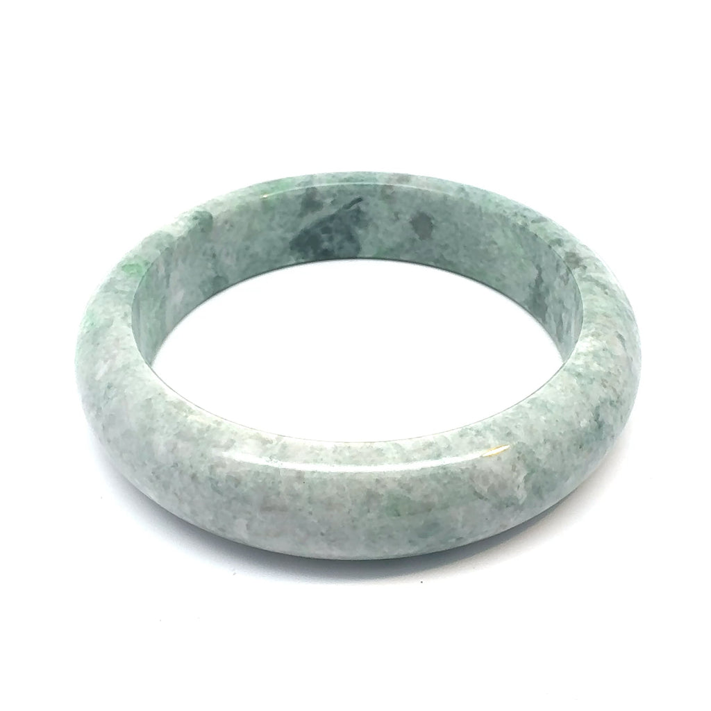 QAR Kazakh Jadeite Bangle, Light Green and White, Natural Type A