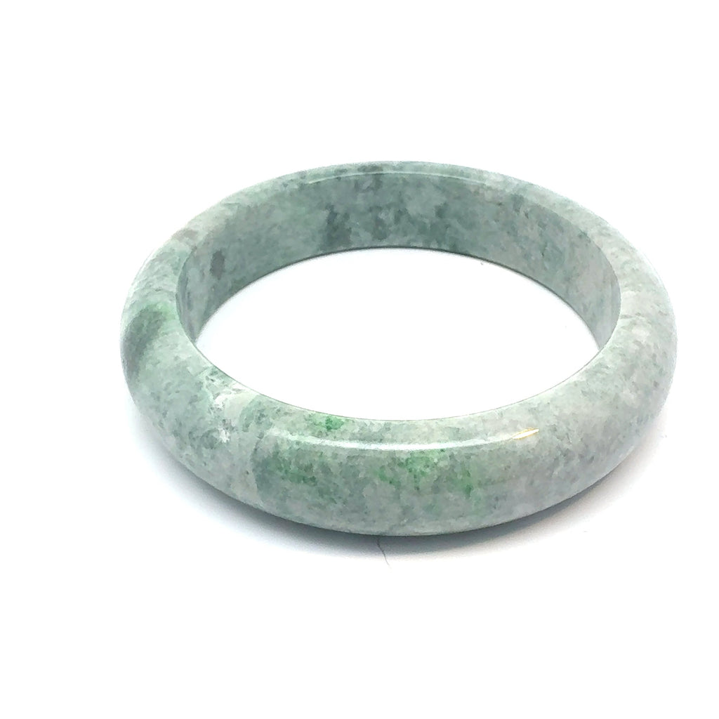 QAR Kazakh Jadeite Bangle, Light Green and White, Natural Type A