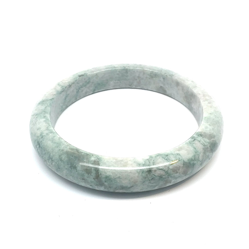 QAR Kazakh Jadeite Bangle, Mottled Green and White, Natural Type A