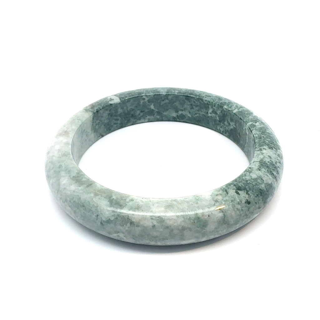 TAU Kazakh Jadeite Bangle, Green and White, Natural Type A