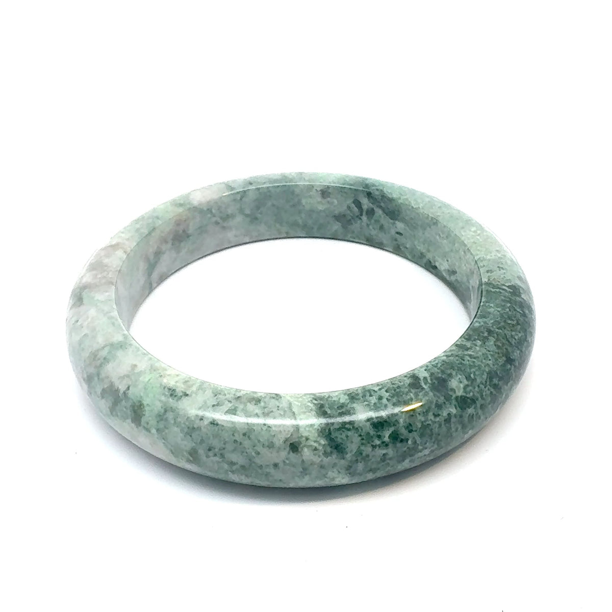 TAU Kazakh Jadeite Bangle, White with Deep Green Mottling, Natural Type A