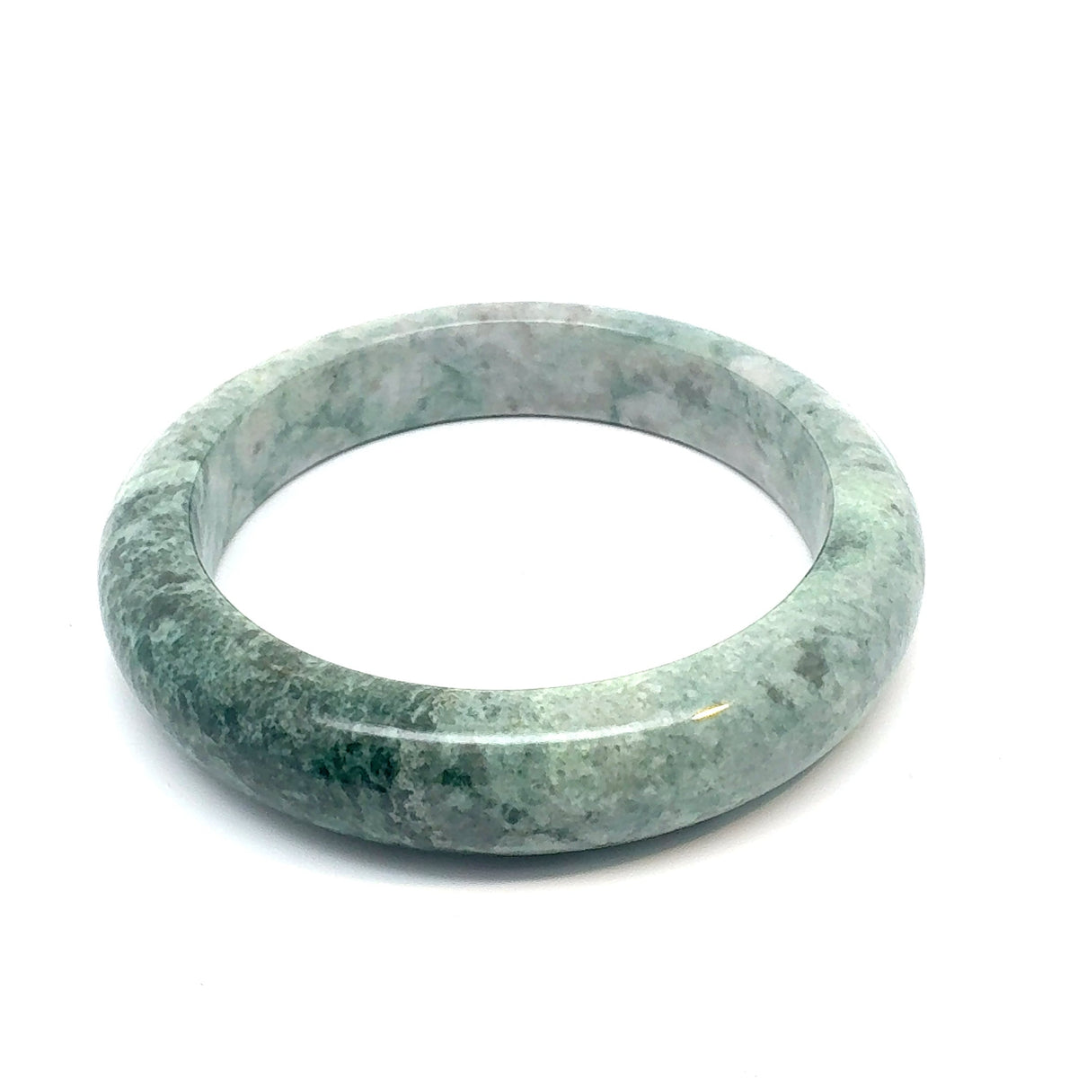 TAU Kazakh Jadeite Bangle, White with Deep Green Mottling, Natural Type A