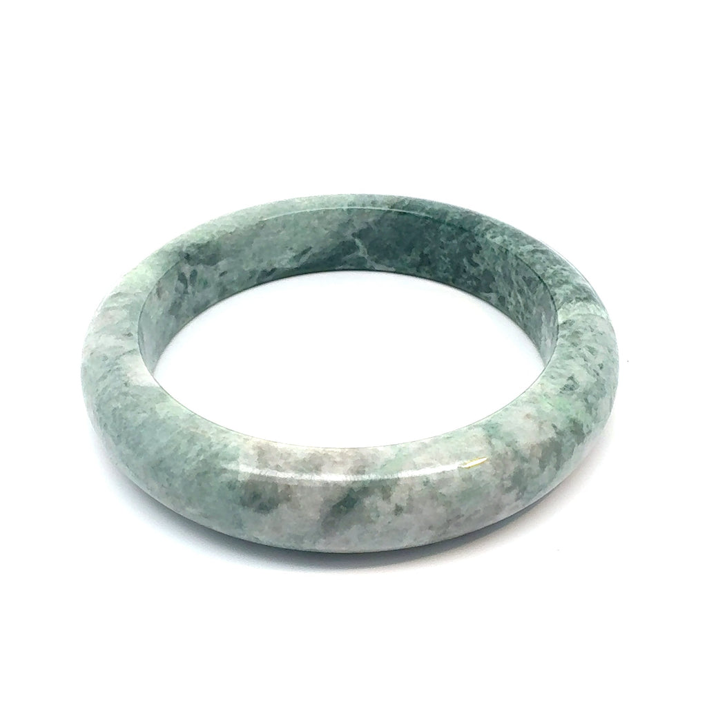 TAU Kazakh Jadeite Bangle, White with Deep Green Mottling, Natural Type A
