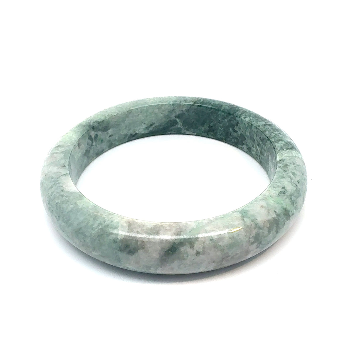 TAU Kazakh Jadeite Bangle, White with Deep Green Mottling, Natural Type A
