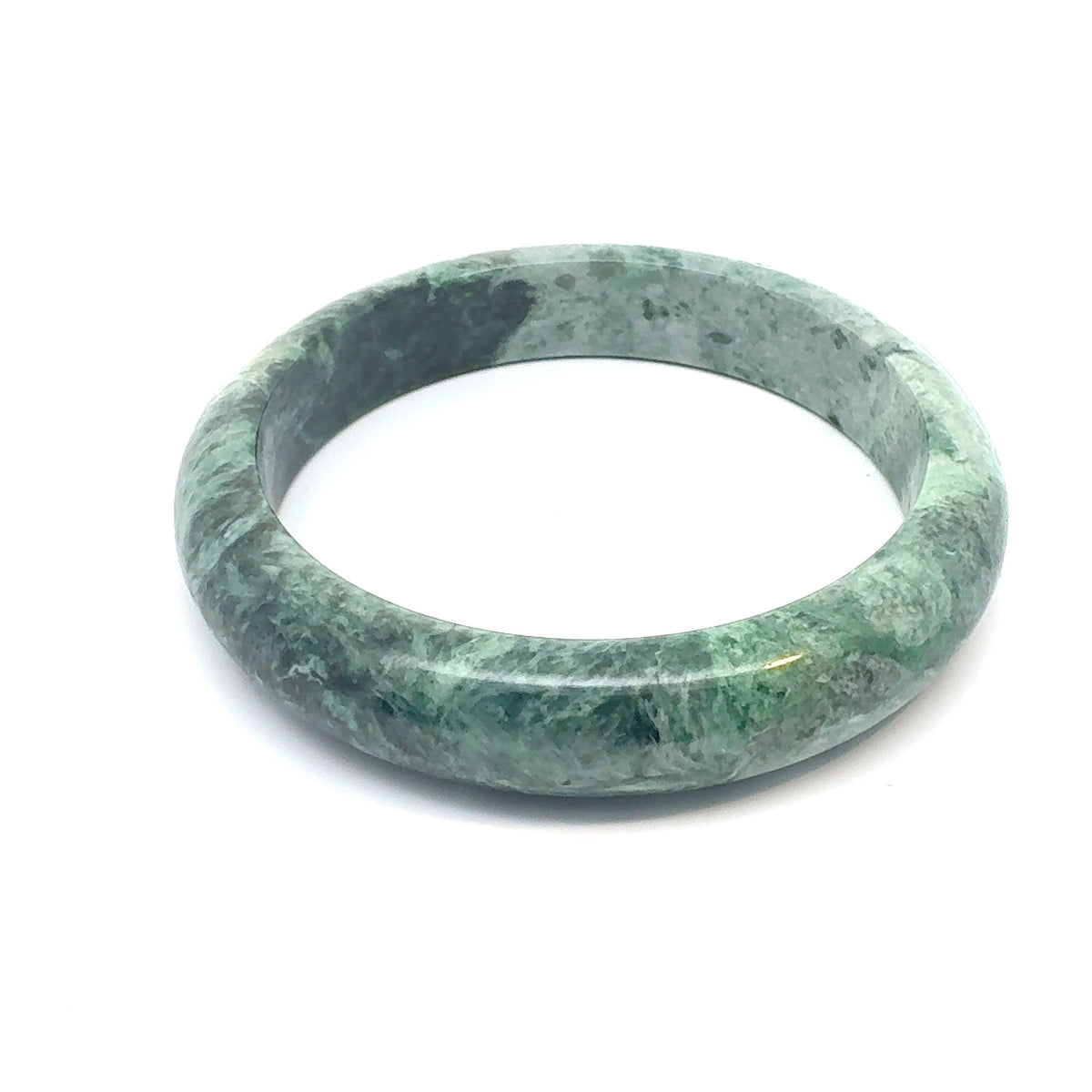 TAU Kazakh Jadeite Bangle, Green and White, Natural Type A